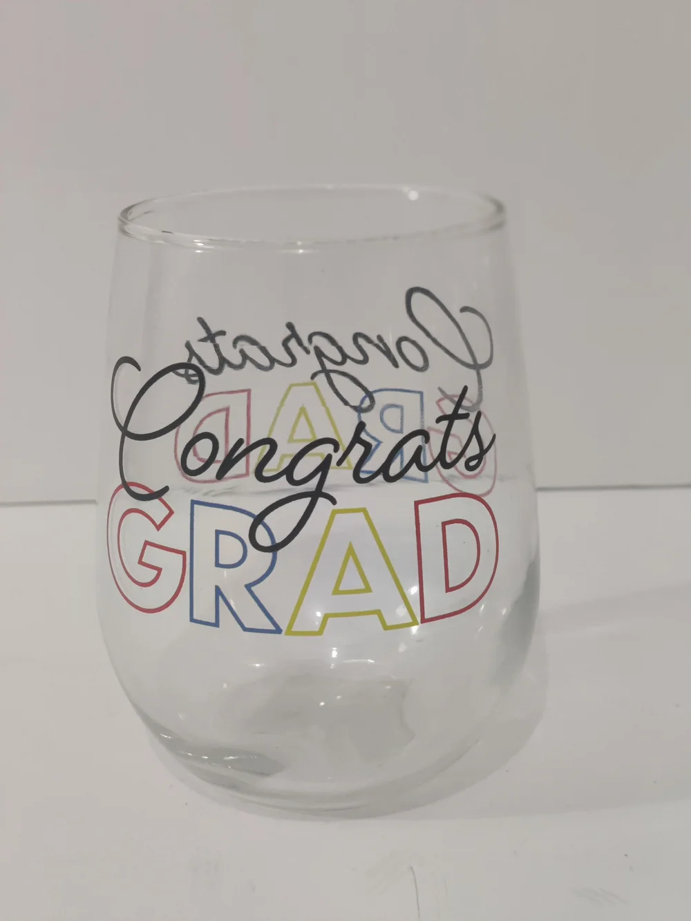 Pair Of Two (2) Greenbrier “Congrats GRAD” 16.8 oz Stemless Beer/Wine Glass